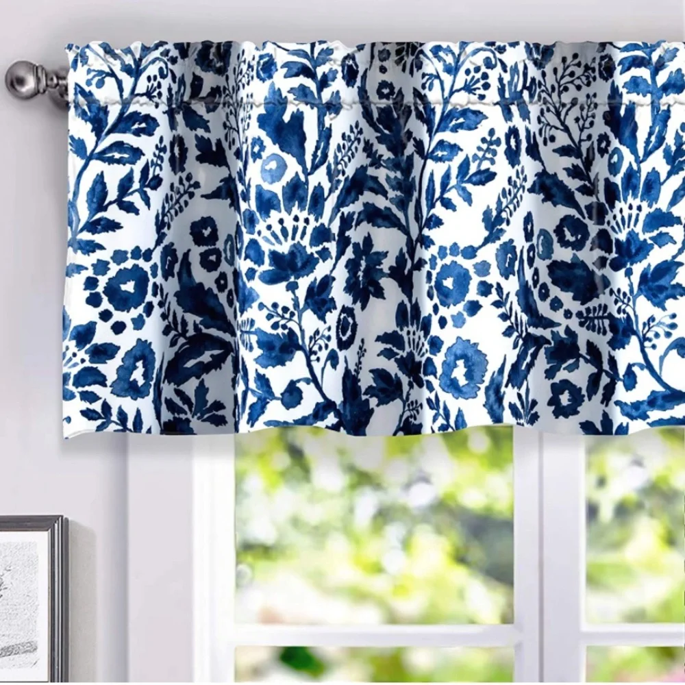 Luxury Home | Elegant Chic Blueberry Watercolor Floral Print Window Valence